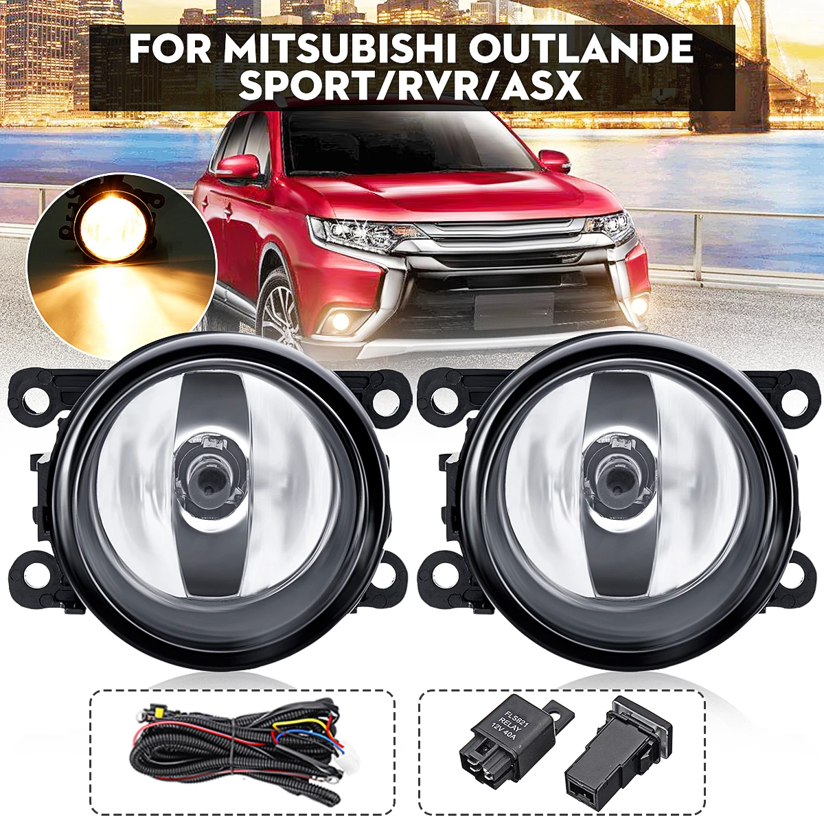 Пара автомобильных противотуманных фар на передний бампер с жгутом для Mitsubishi