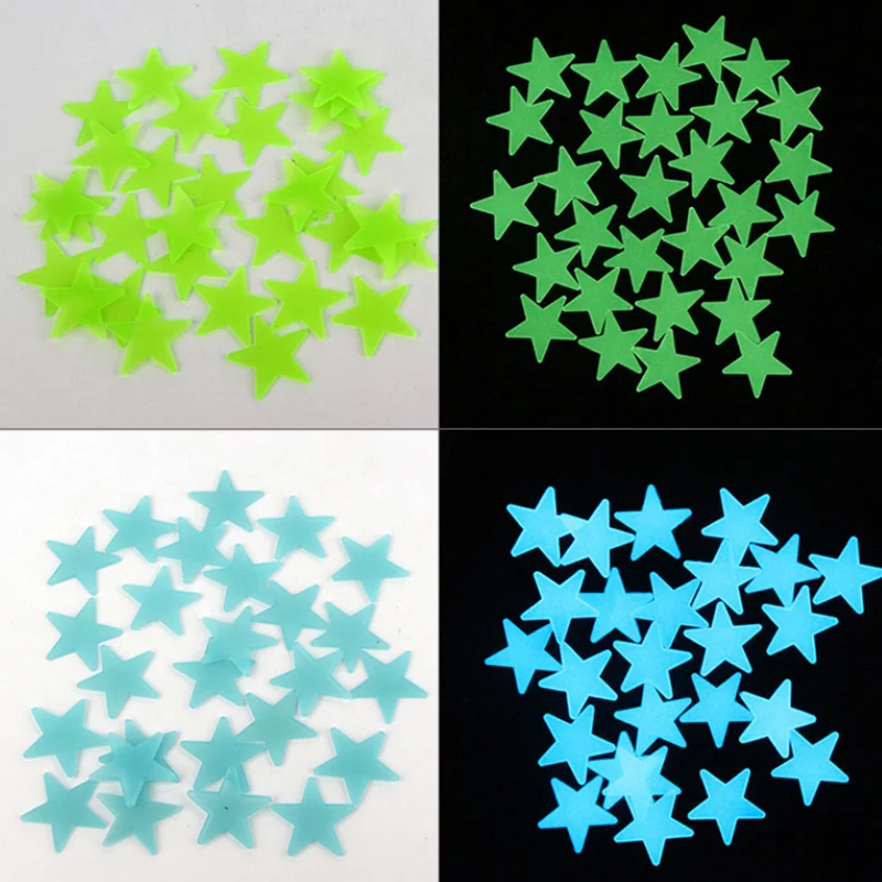 

50pcs new 3D Star andMoon Energy Storage Fluorescent Glow In the dark Luminous on Wall Stickers for Kids Room living room Decal