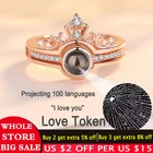 LMNZB I Love You проецируемое кольцо розовое золото и серебро 100 языков воспоминания о романтической любви обручальное кольцо подарок ювелирные изделия Прямая поставка