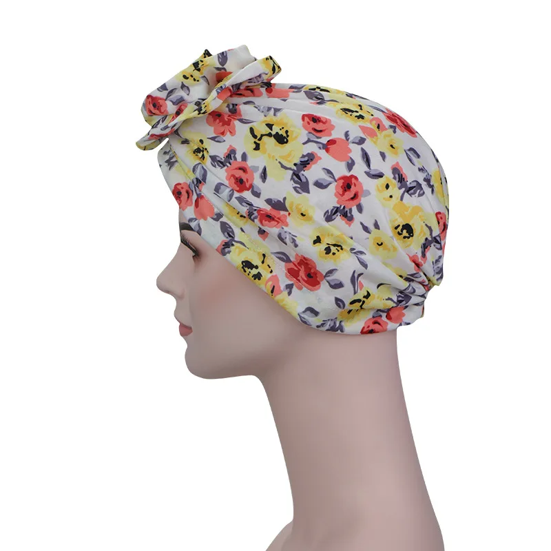Мусульманский женский большой цветочный принт тюрбан из хлопка шляпа Головной