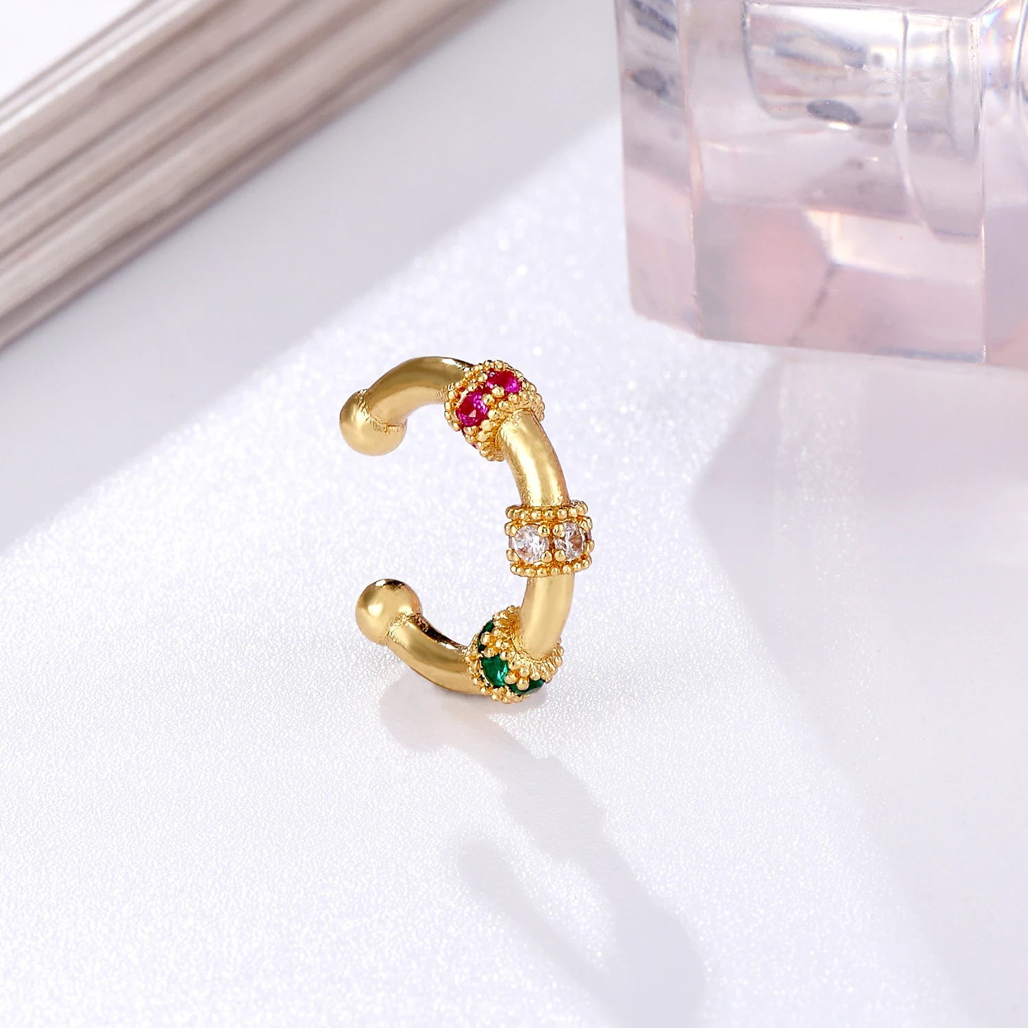 

fashion gold cz ear cuff women's earrings clip on cubic zircons no pierced crown rainbow cross ear cilp for women dropshipping