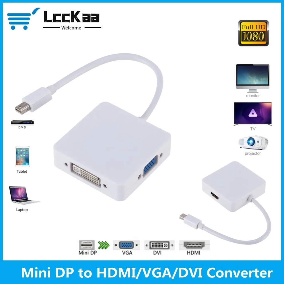 LccKaa 3 в 1 DisplayPort DP HDMI совместимый кабель адаптера DVI VGA 1080P конвертер разъем для ПК
