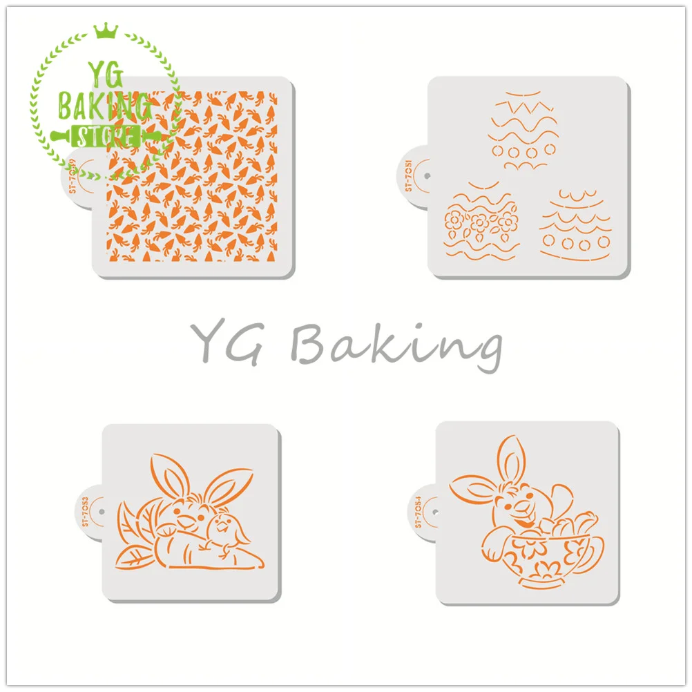 

Dorica 4Pcs/Set Easter Egg/Bunny/Carrot Plastic Cake Stencils Cookies Template Kitchen Baking Cake Mold Pastry Supplies