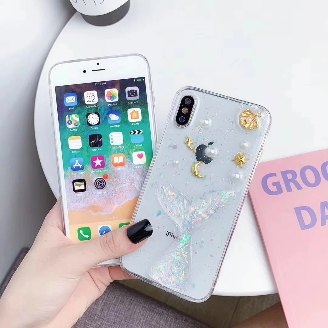 Блестящий телефонный чехол с Луной звездой дельфином для IPhone 6 S 7 8 Plus X XR XS MAX