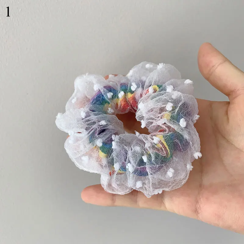 Радужная прозрачная резинка для волос эластичная девочек милая сетчатая хвоста