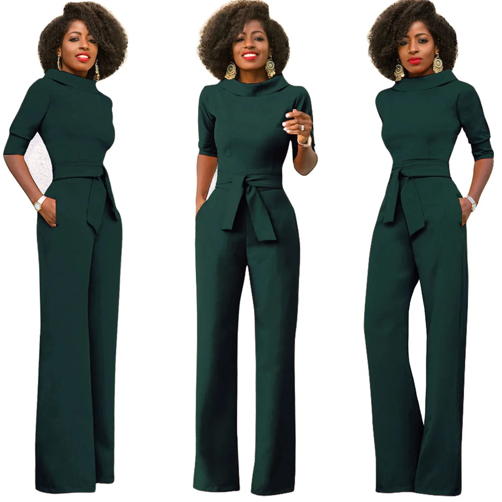 Женский офисный комбинезон с длинными брюками и широкими штанинами элегантный