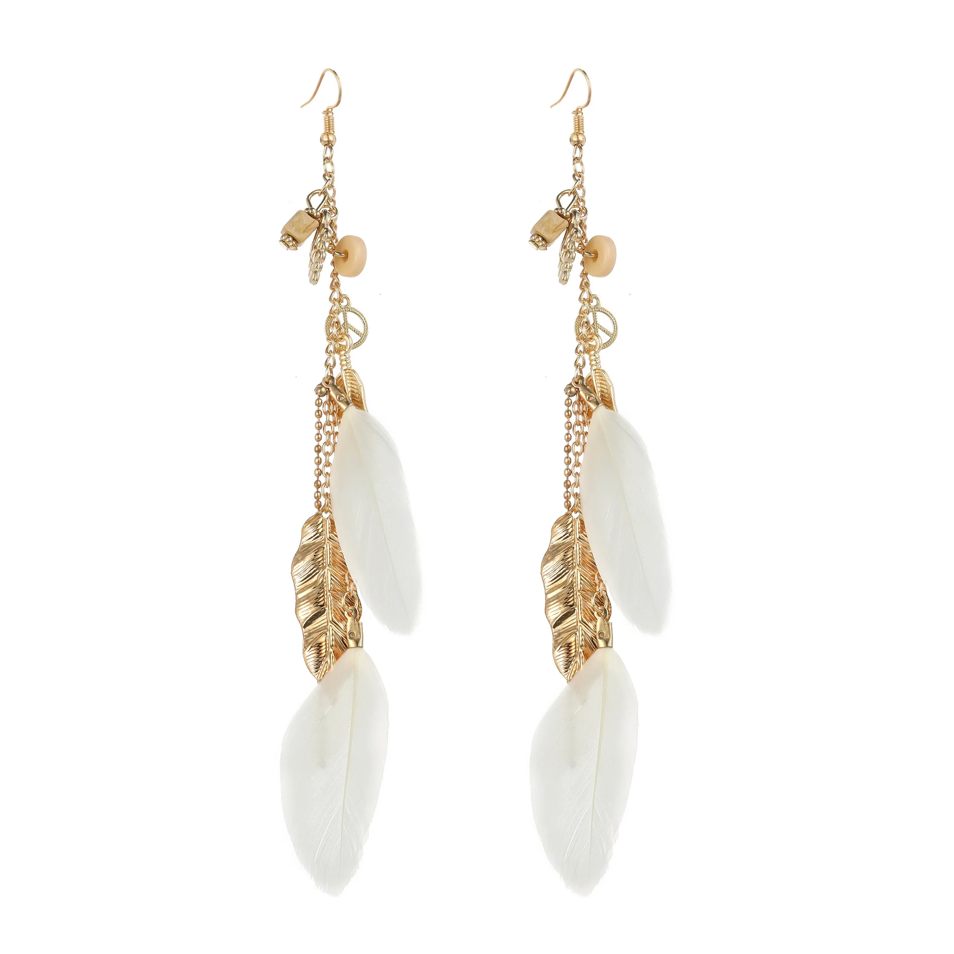 

Long Tassel Hot Pearl Bohemian National Leaf Gold Leaf Ear Cuff Clip Earrings Pierceless False Cartilage Earrings For Women