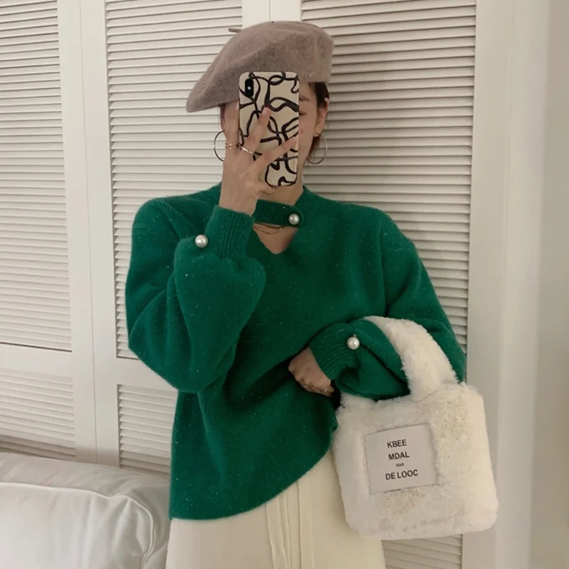 Женский ажурный свитер на пуговицах Свободный Повседневный теплый пуловер с