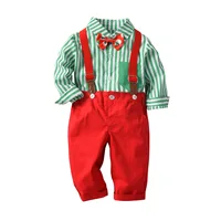 Boy's Christmas Day Suit Children's Striped Shirt Bib Gentleman's Three-piece Suit Boy Clothes  Костюм мальчика Boy Clothes