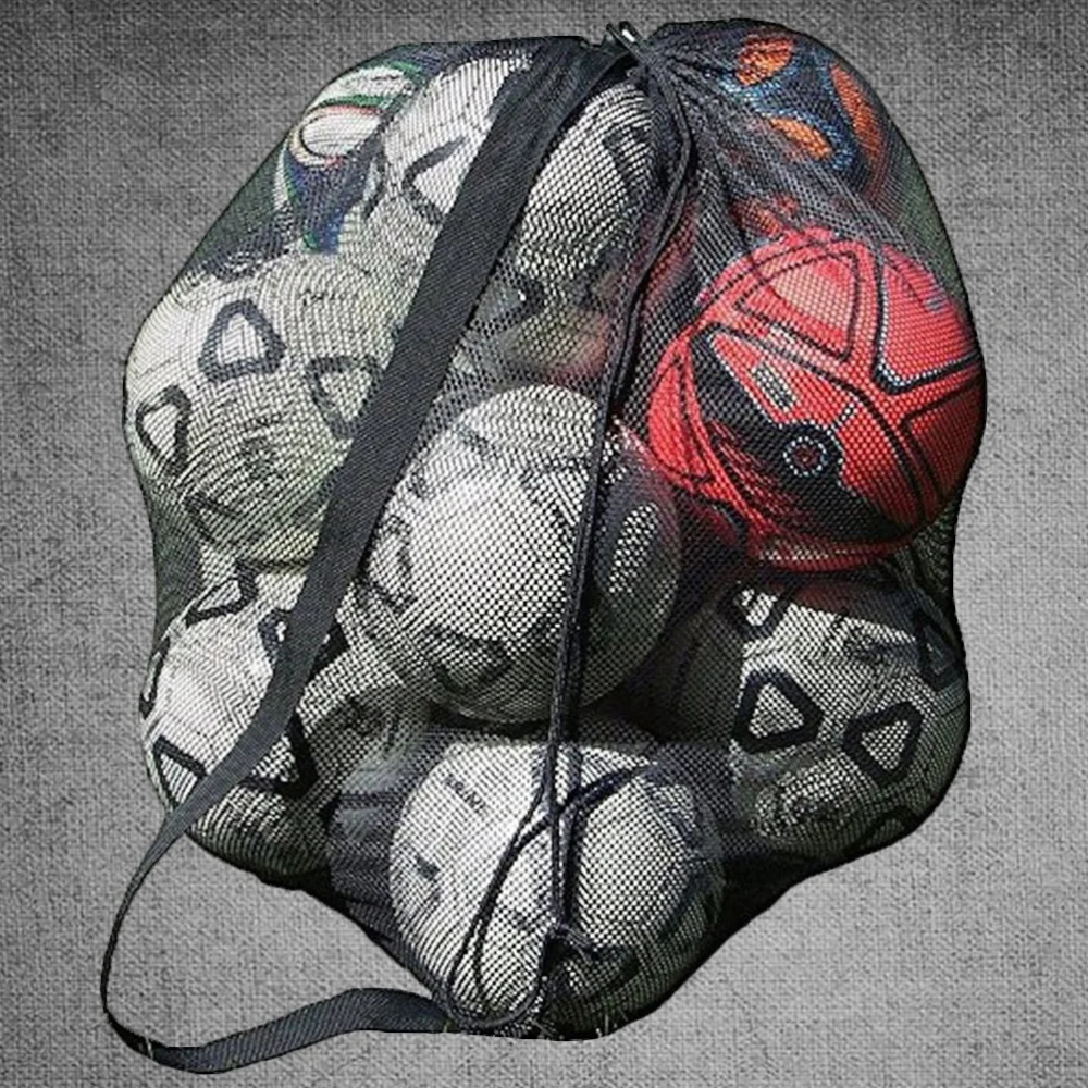 

Large Capacity Sports Bag Sling Shoulder Strap Soccer Basketball Mesh Net Bag Drawstring Storage Bag (Black)