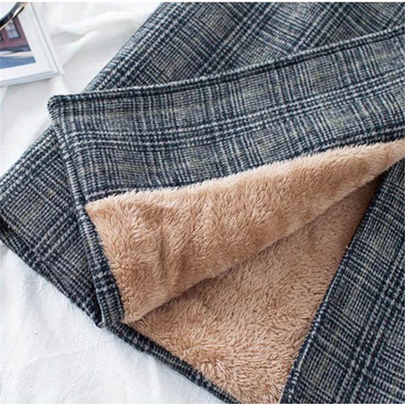 Зимнее бархатное пальто в клетку 2019 женские теплые клетчатые шерстяные с