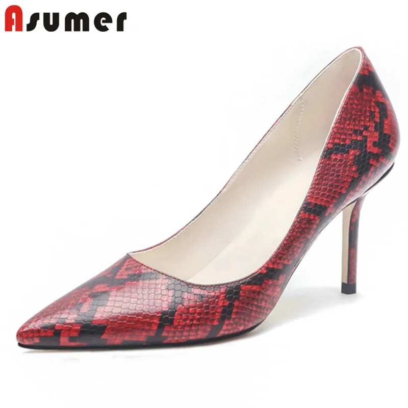 Женские туфли-лодочки со змеиным принтом на высоком каблуке | Обувь