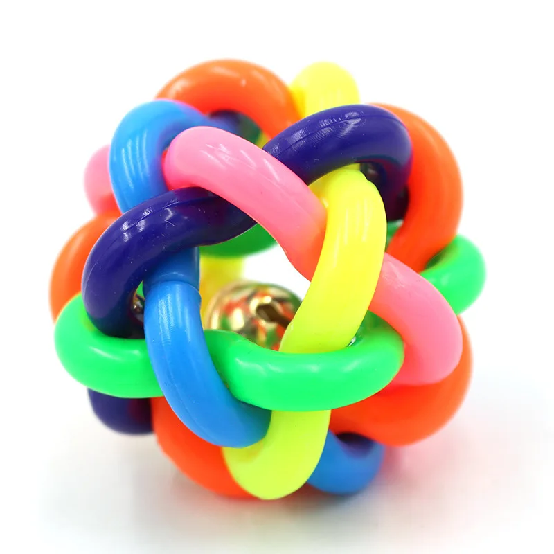 

New Cat Toy With Small Bell Rainbow Molars Rubber Ball Pet Supplies Play For Dogs Teeth Training Pet Puppy Toys Dog Ball Toys