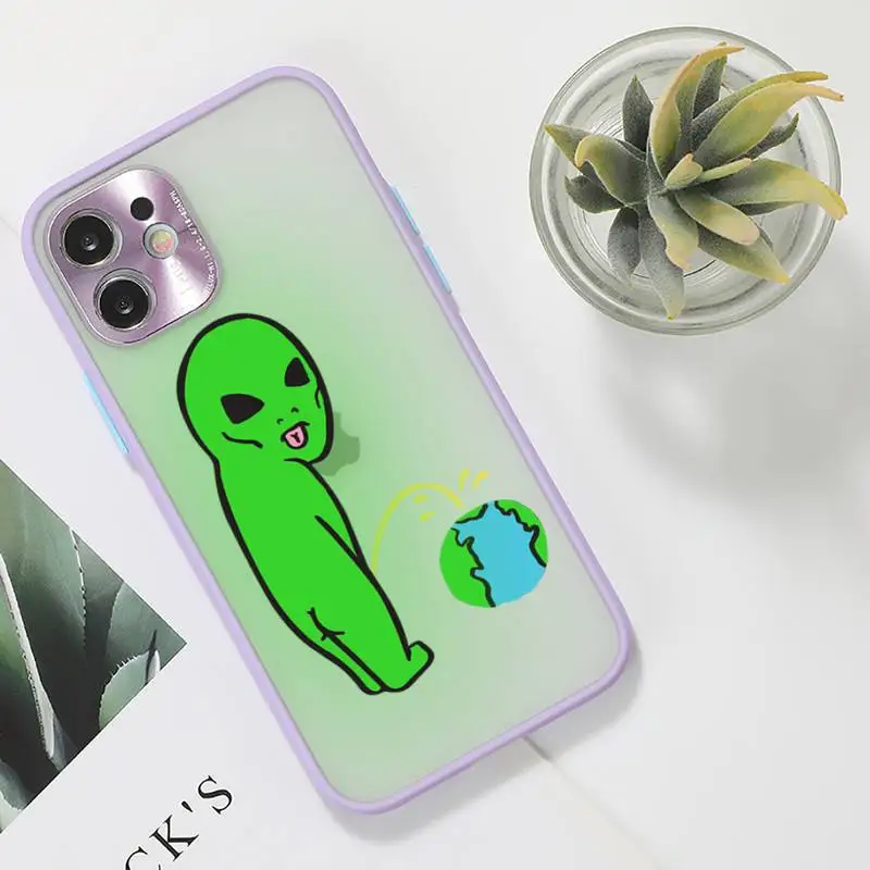 

Alien space Phone Case For iPhone 12 11 Mini Pro XR XS Max 7 8 Plus X Matte transparent Purple Back Cover