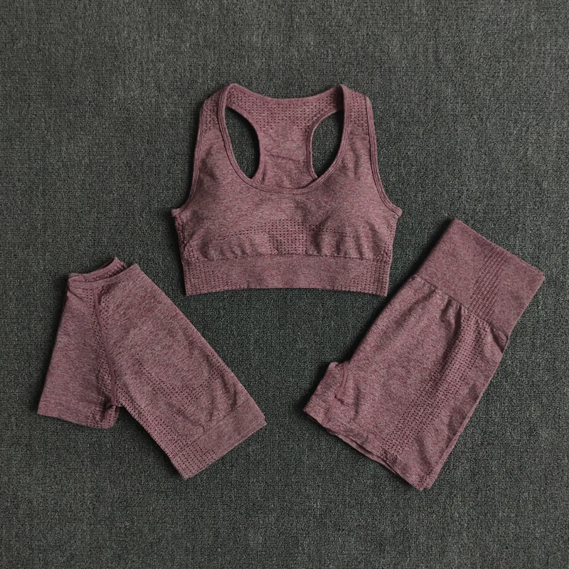 

WAREBALL Seamless 3pcs Women Yoga Set Workout Bra Crop Top Short Sleeve T Shirt High Waist Fitness Gym Clothes Sports Suits
