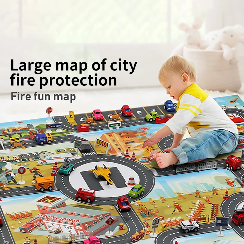 

City Map Toy Car Parking Lot Roadmap Road Signs Diecast Alloy Toy Model Car Fire Fighting Traffic Toys For Children Gift Game