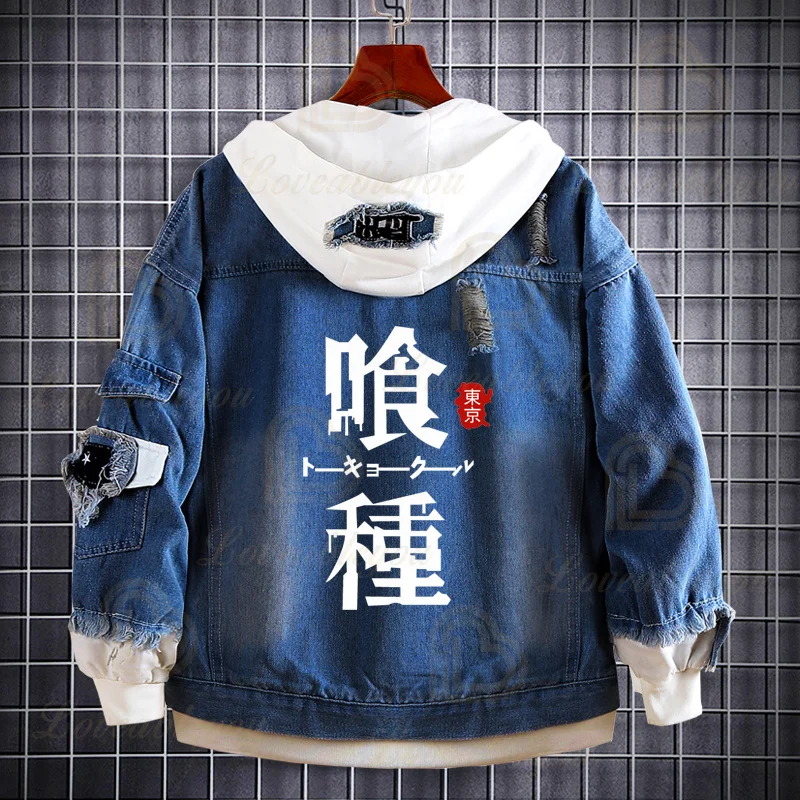 

Tokyo Ghoul Women Knitted Denim Jacket Anime Long Jeans Jacket Spring Autumn Hooded Cartoon Denim Coat Fashion Hoodies