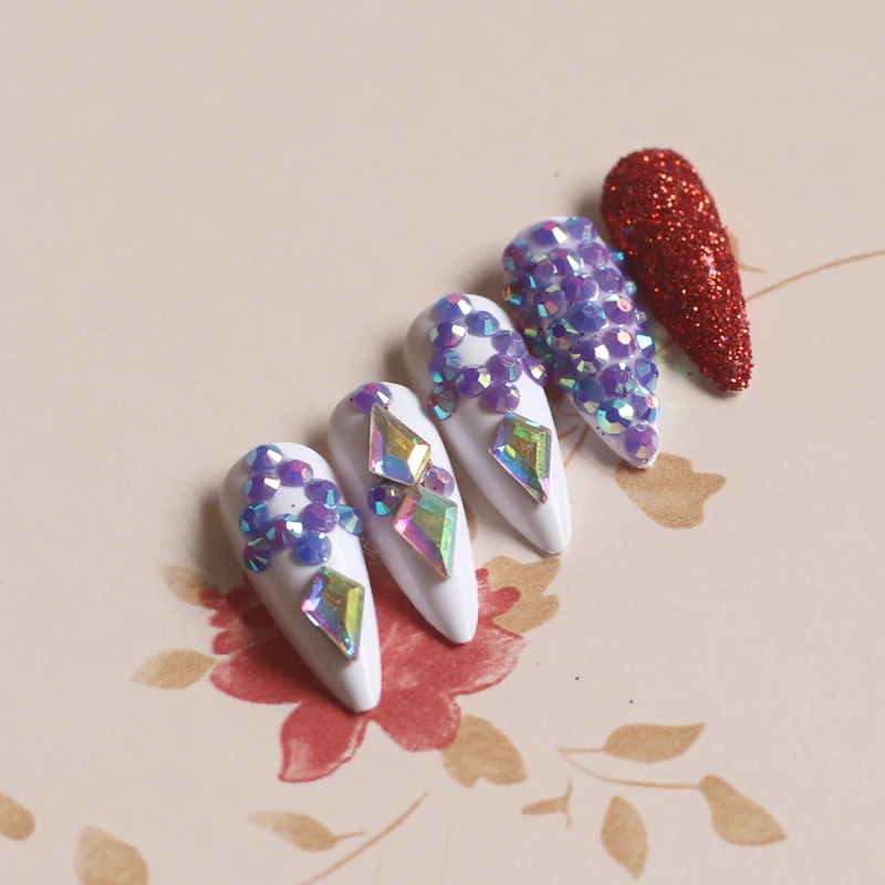 Накладные ногти JW 24 шт. Модные ручной работы со стразами бриллиантов длинные