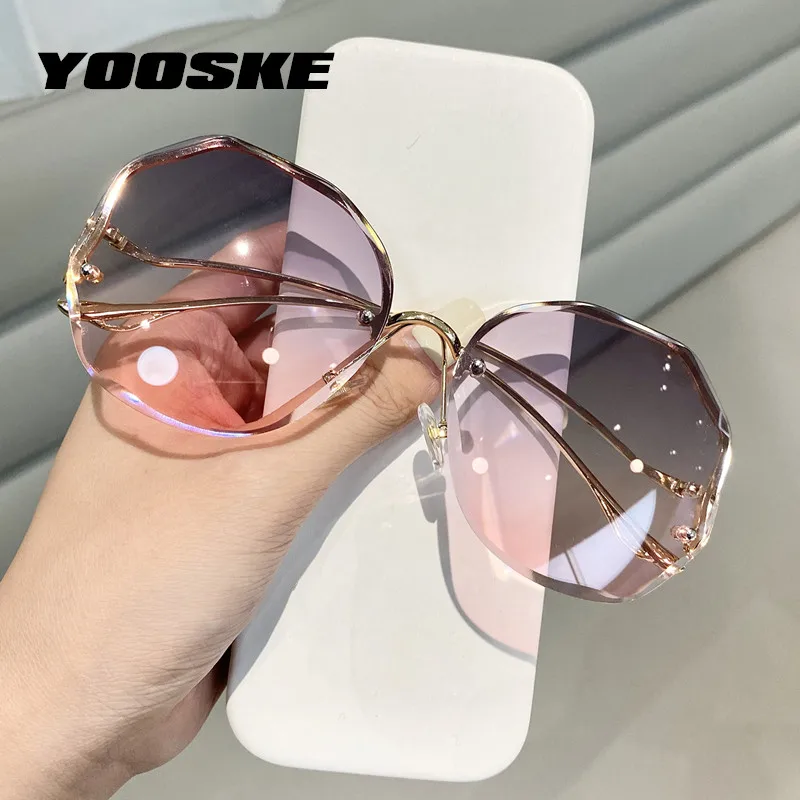 

YOOSKE Gradient Oversized Sunglasses 2022 Women Luxury Rimless Sun Glasses Ladies Clear Ocean Lens for Shades Ladies