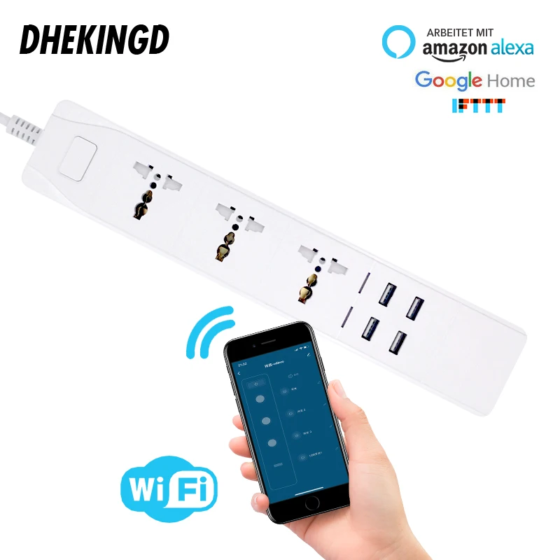 Wifi Smart Power Strip Universal 3 Sockets 2/4USB Charging Station Work with Alexa Google Home IFTTT UK/AU/EU/US Adapter Plugs