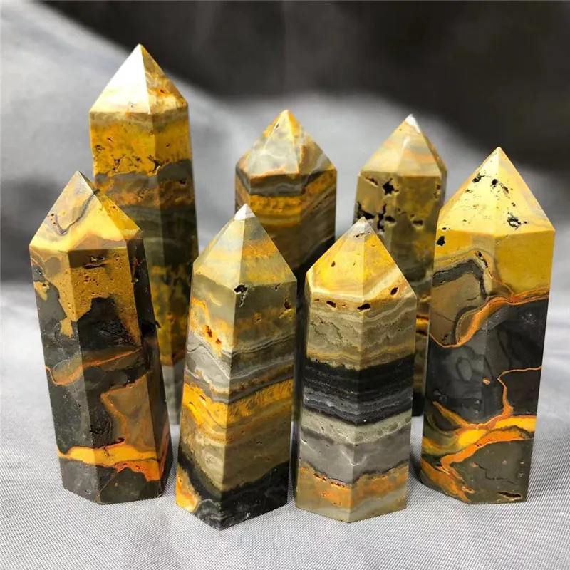 

1pc Natural Polished Healing Crystals Tower Bumblebees Crystal Wand Point For Home Decor
