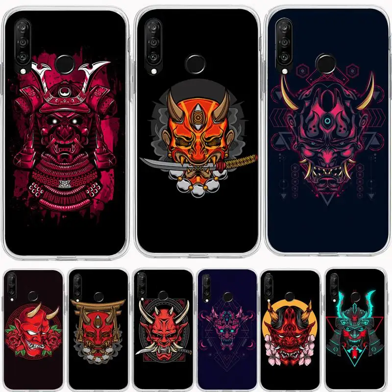 Чехол Samurai Oni для телефона Huawei P20 P40 Lite P30 Pro P Smart 2019 Nova 3e 6 Se силиконовый прозрачный