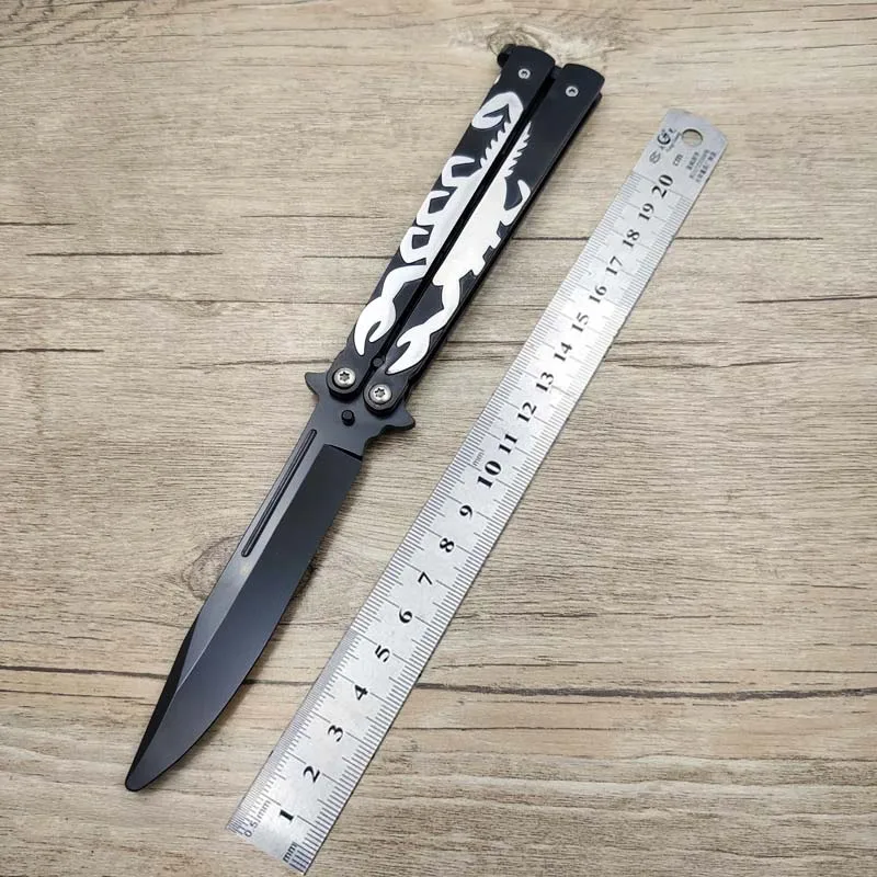 Black scorpion Титановый Радужный нож 5Cr13Mov из нержавеющей стали, тренировочный нож-бабочка, игровой нож, тупой инструмент, без края - Цвет: Black scorpion