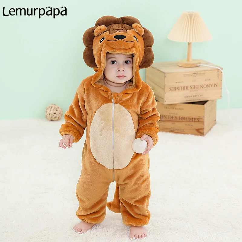 Beb&eacute; ni&ntilde;os ni&ntilde;as espesar mono beb&eacute; c&aacute;lido invierno cremallera con capucha mono Anime Le&oacute;n de dibujos animados pijamas mamelucos-4