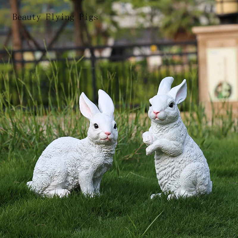 

Outdoor Cute Rabbit Statue Resin Ornaments Garden Patio Crafts Christmas Decorations Children's Birthday Gifts Home Decor
