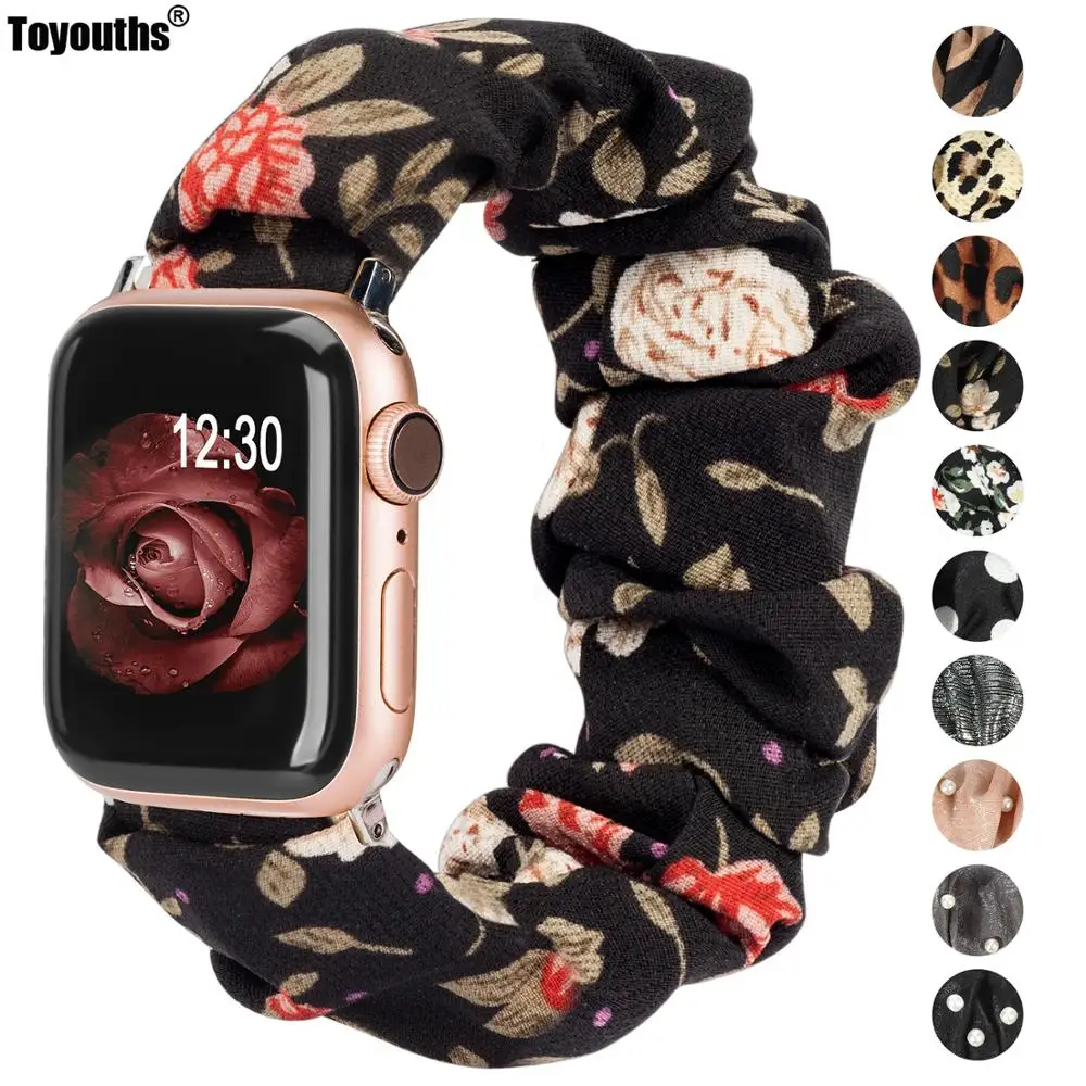 Печатный тканевый ремешок для Apple Watch SE Scrunchies 42 мм 40 Женский эластичный из