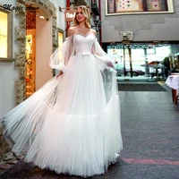 magic awn new puffy long sleeves boho wedding dresses sweetheart illusion simple beach a line bridal gowns lace up back vestidos