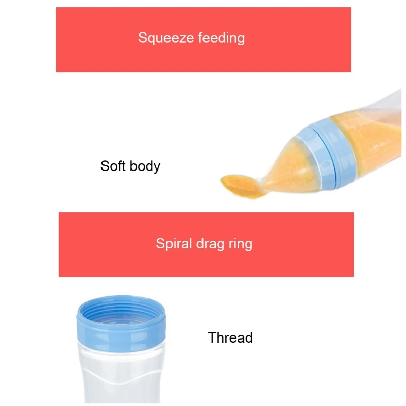 

120ml Newborn Feeding Bottle Silicone Squeeze Feeding Spoon Baby Food Dispenser Spoon Rice Cereal Bottle with Dust Cover