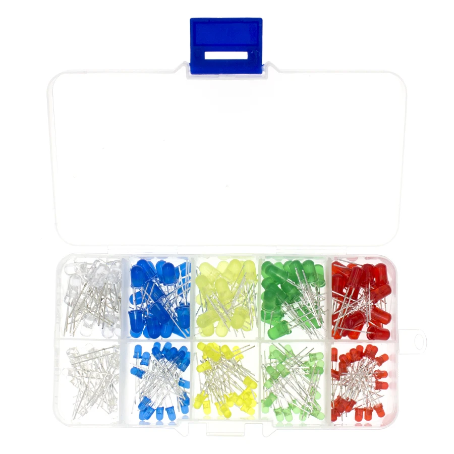 200 шт./лот 3 мм 5 Led набор с коробкой смешанных цветов красный зеленый желтый синий