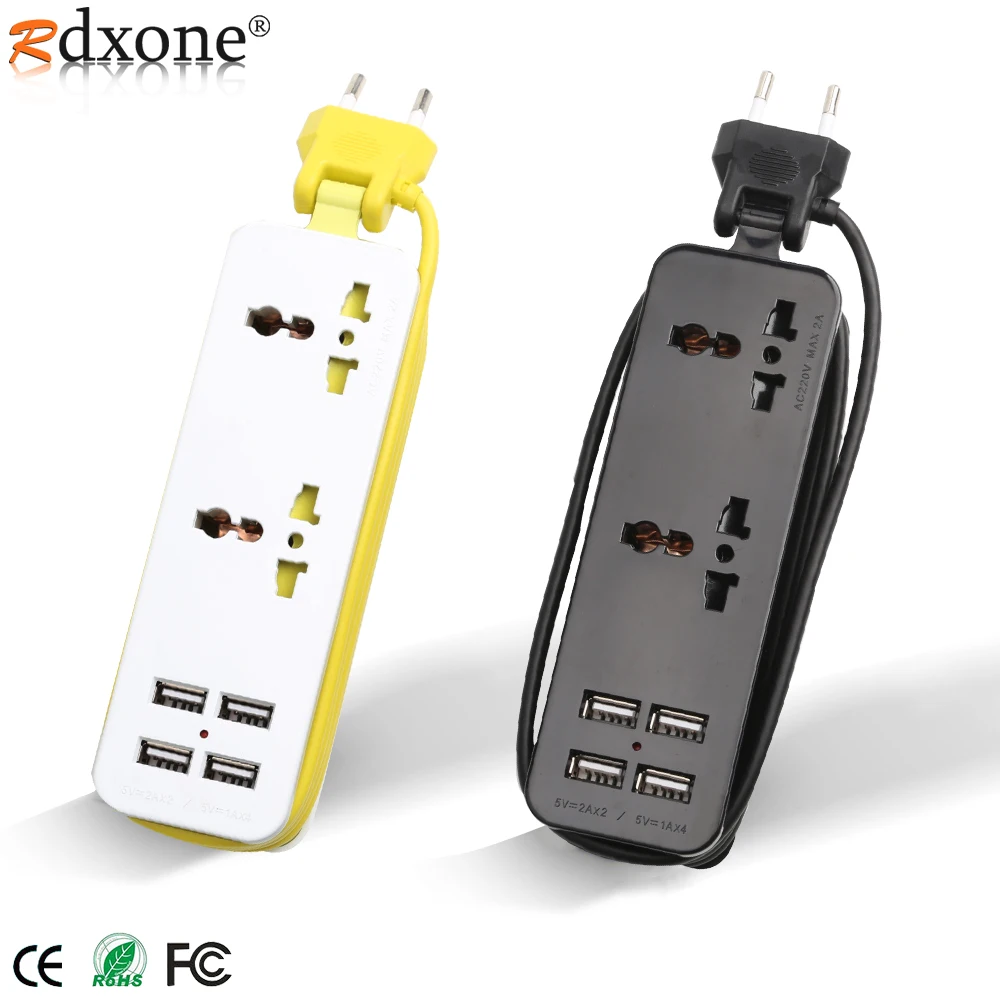 eu plug power strip with extension cable electrical sockets with 4 usb ports for home office mobile phones tablets free global shipping