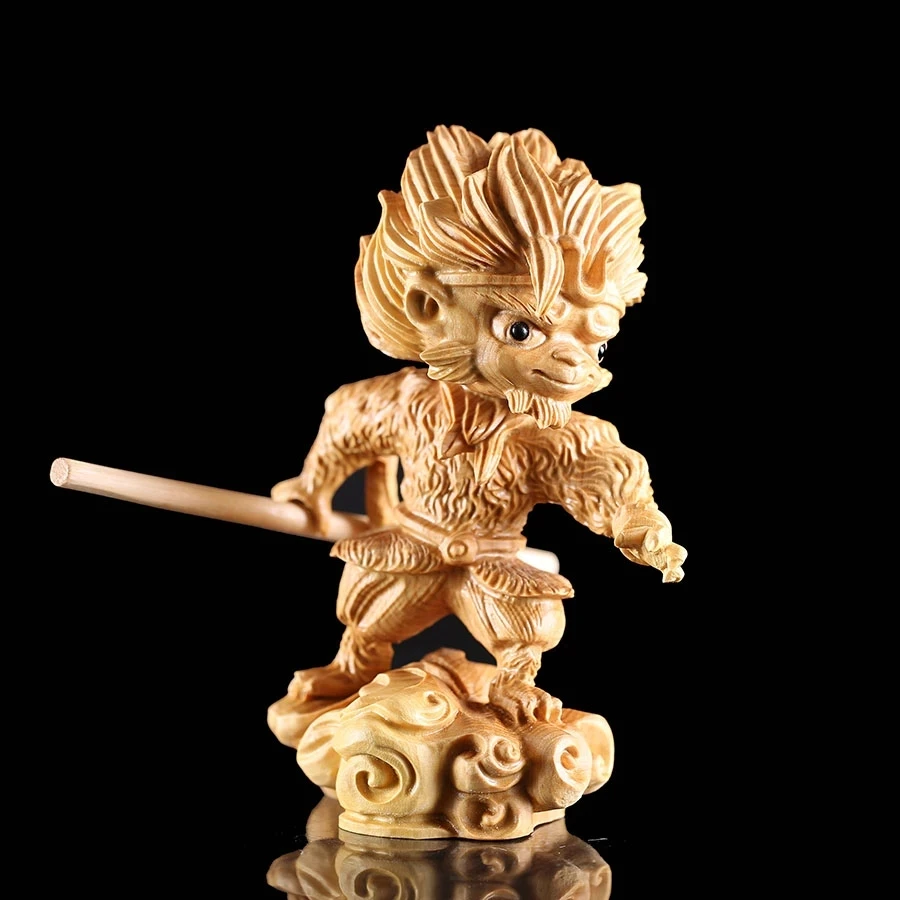 

11CM Legend Monkey King Sculpture Sun Wukong Statue Wood Figurines Decoration Zodiac Art Wooden