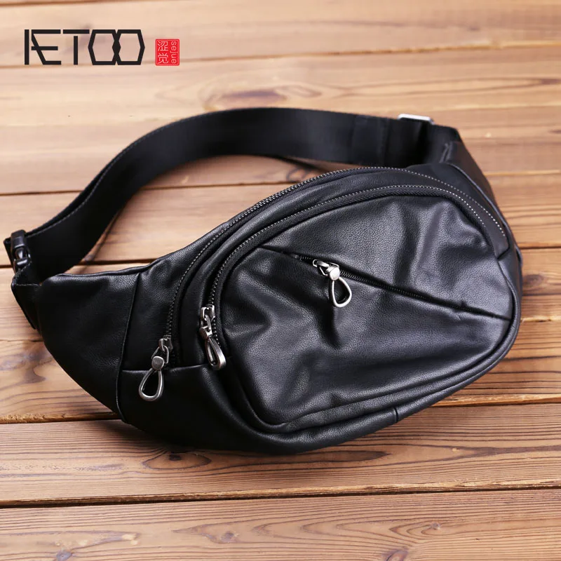 

AETOO Men's leather slant bag, cowhide casual mobile phone bag, men's bag trend chest bag