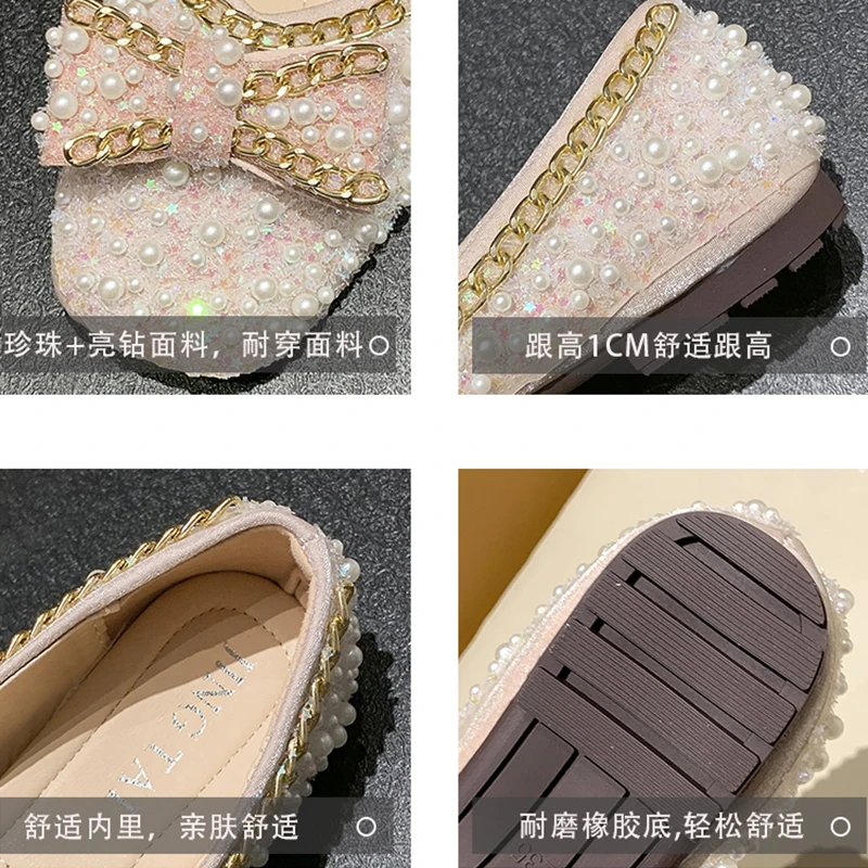 

Summer Shoes Ladies Square Toe Women's Moccasins Bow-Knot Casual Female Sneakers Shallow Mouth All-Match Flats Pearl Decorateion