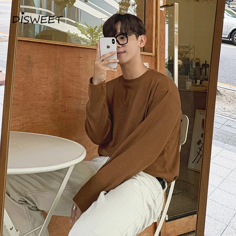 

Casual Solid Round Neck Long Sleeve T-shirt Boy Korean Slim Autumn Men's Loose Top 2020