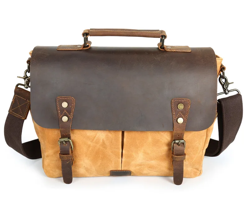 

Nesitu Vintage Yellow Grey Coffee Crazy Horse Leather WaxCanvas A4 Men Briefcase Women Man Messenger Bags Portfolio M5313