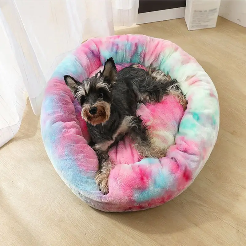 Round Long Plush Pet Nest Dog Pillow Donuts Mat Cat Soft Cushion For Medium Small Dogs Kitten Self Warming Indoor Kennel | Дом и сад