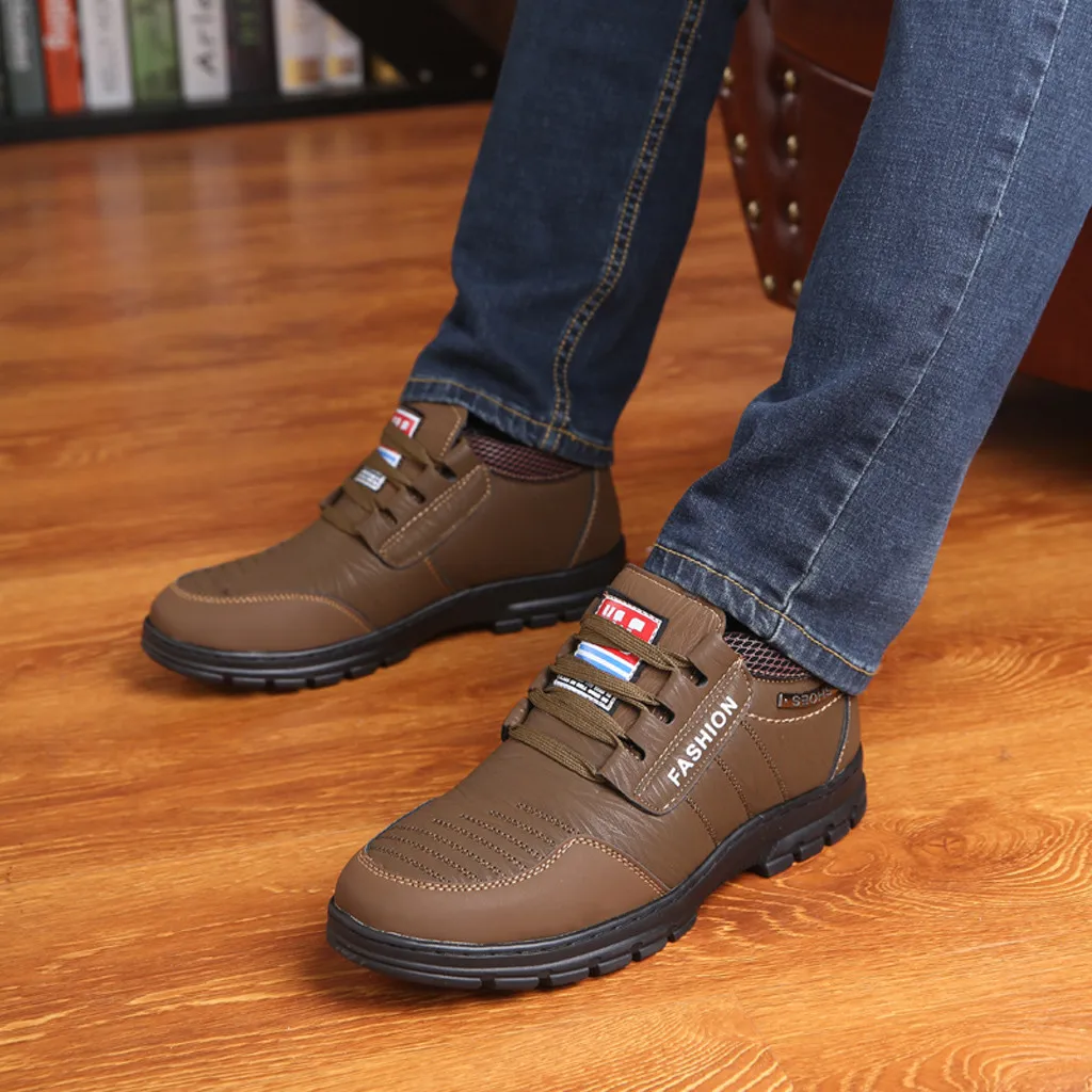 Мужская повседневная обувь; модная зимняя обувь; zapatillas hombre; теплая зимняя обувь из хлопка; обувь с мягкими вставками для папы; нескользящая обувь на высоком каблуке со шнуровкой