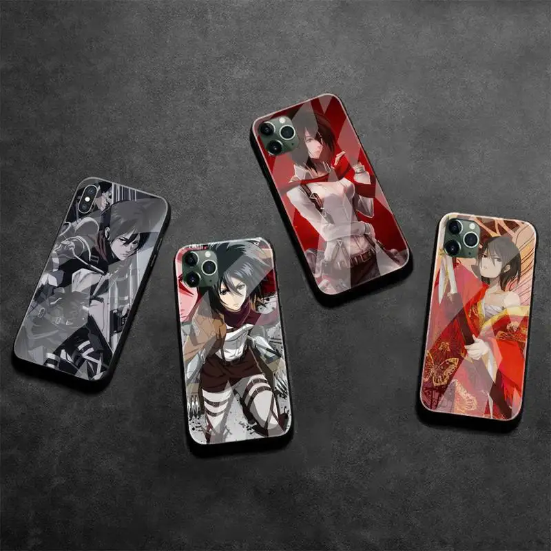attack on titan mikasa ackerman phone case tempered glass for iphone 12 pro max mini 11 pro xr xs max 8 x 7 6s 6 plus se 2020 free global shipping