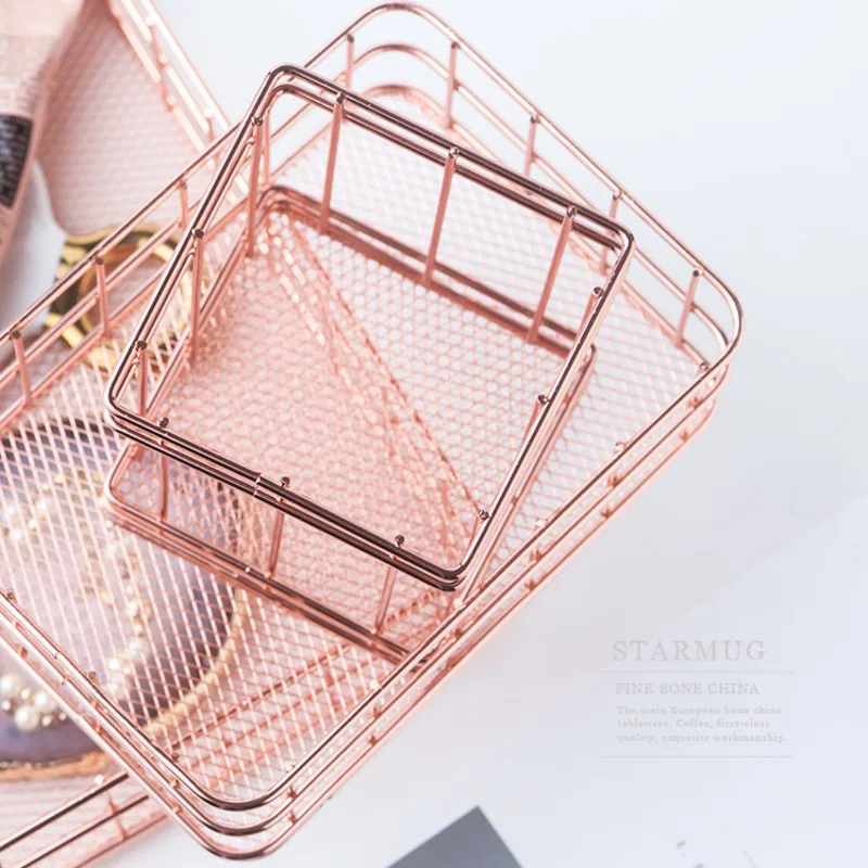 Розовое золото кованого железа коробка для хранения канцтоваров корзина с