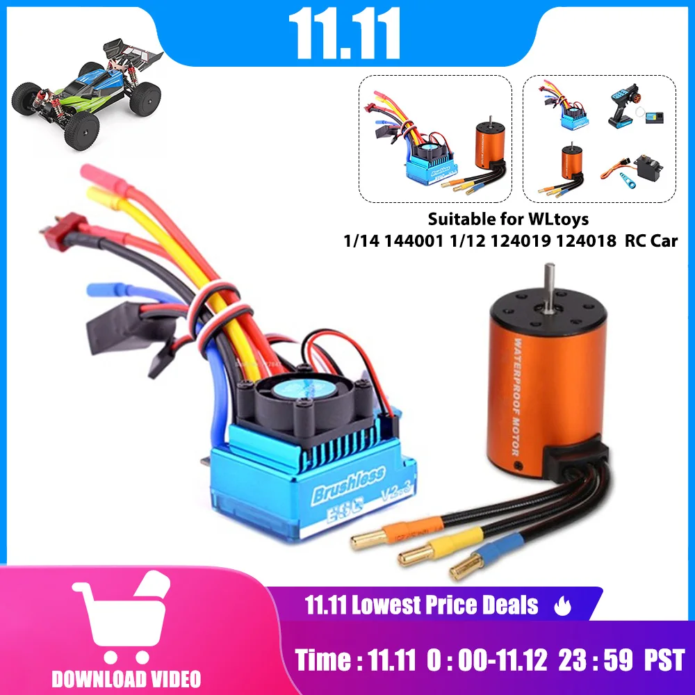 

Brushless Upgrade Kit Motor ESC Receiver Remote Controller Servo Set for WLtoys 144001 A959-B A979-B RC Car Spare Parts