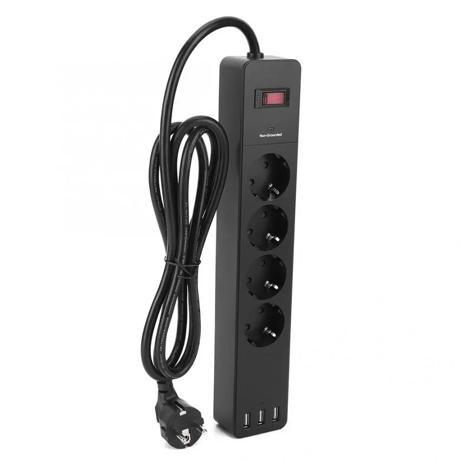 Сетевой фильтр европейского стандарта с 4 розетками и 3 USB-портами для защиты от