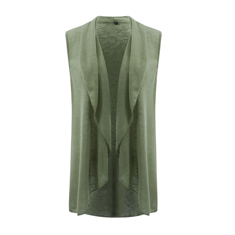 Женский Теплый жилет однотонный Свободный кардиган без рукавов асимметричный |