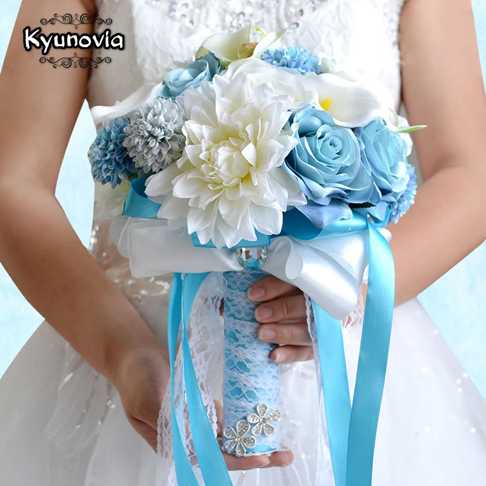 Kyunovia Wedding Flowers Bridal Bouquet blue Color Roses bouquet wedding accessories Artifical Flower bouquets for FE16 | Дом и сад