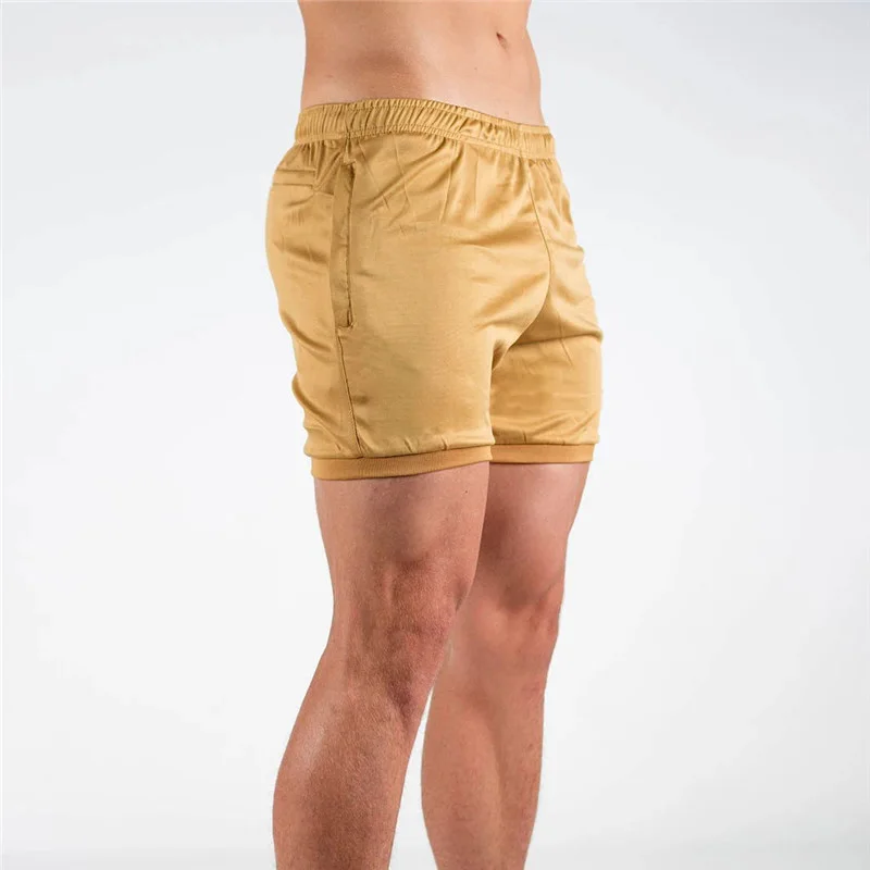 Khaki No Logo Брендовые мужские s Фитнес Спорт бег шорты быстросохнущие Тонкие Леггинсы спортивные шорты для спортзала Компрессионные Мужские тренировки короткие брюки пляжная одежда - Цвет: Khaki No Logo
