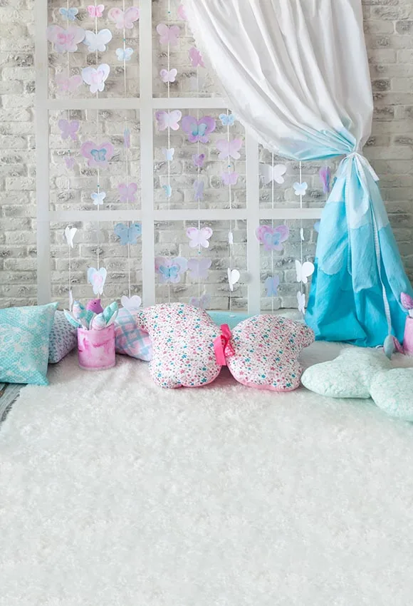 

5x7FT Pastel Curtains Butterfly Pillows Garland Fabric Flowers Paper Custom Photo Studio Backdrop Background Vinyl 220cm X 150cm