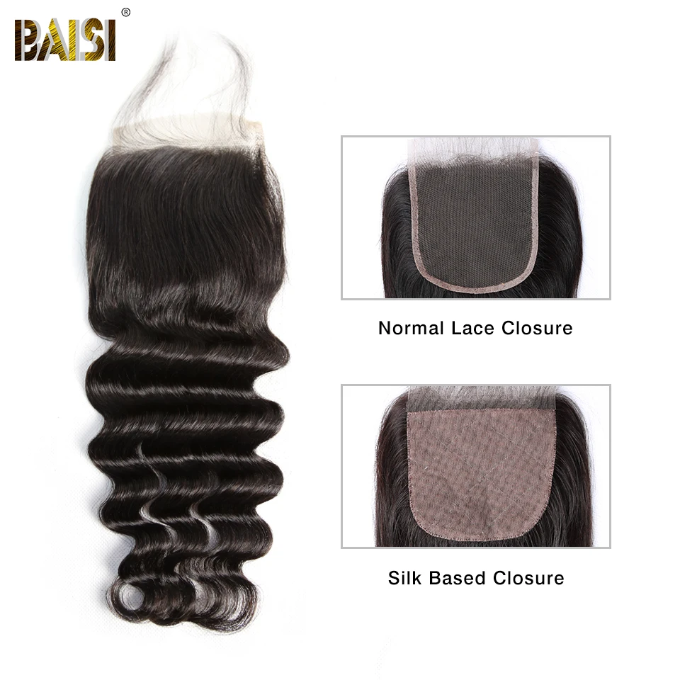 BAISI Hair Peruvian Virgin Human Natural Wave Lace Closure 4x4 Free Part Middle with Baby | Шиньоны и парики